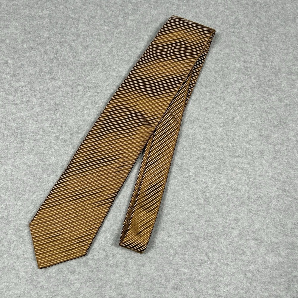 Ermenegildo Zegna Recent Silk Satin Tie Golden Bronze Striped 59.5" L x 3.5" W‎ - Picture 2 of 6